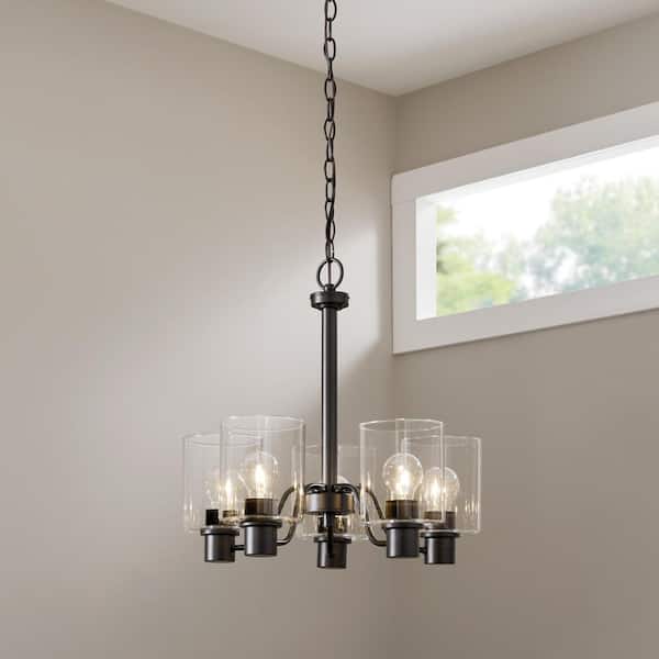 Castleford 5-Light Satin Bronze Chandelier with Clear Glass Shades For Dining Rooms