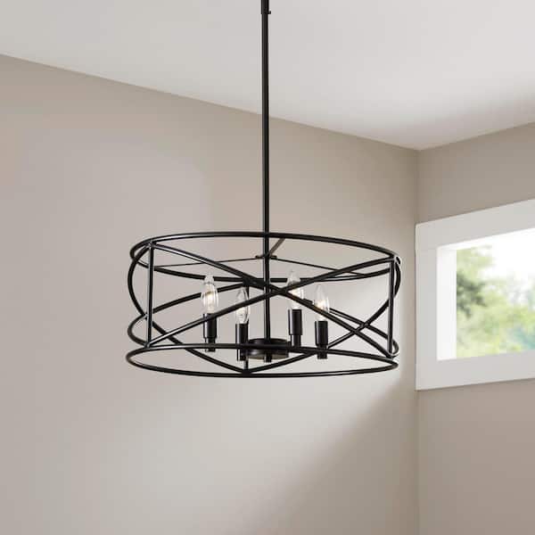 Hastings 4-Light Satin Bronze Chandelier with Cage Shade For Dining Rooms