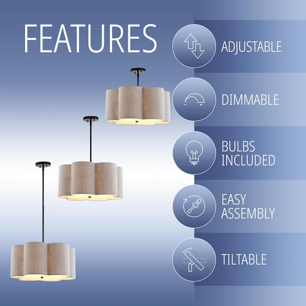 Heather 20 in. 4-Light Oil Rubbed Bronze Adjustable Metal LED Pendant