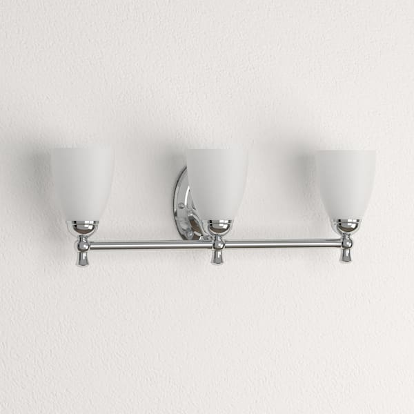 Solomone 22 in. 3-Light Polished Chrome Bathroom Vanity Light Fixture with Opal Glass Shades