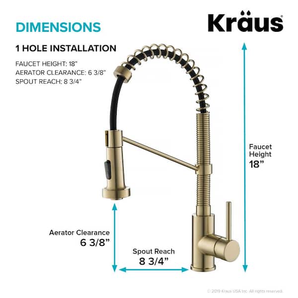 Single Handle 18-Inch Commercial Kitchen Faucet with Dual Function Pull-Down Sprayhead in Brushed Gold Finish