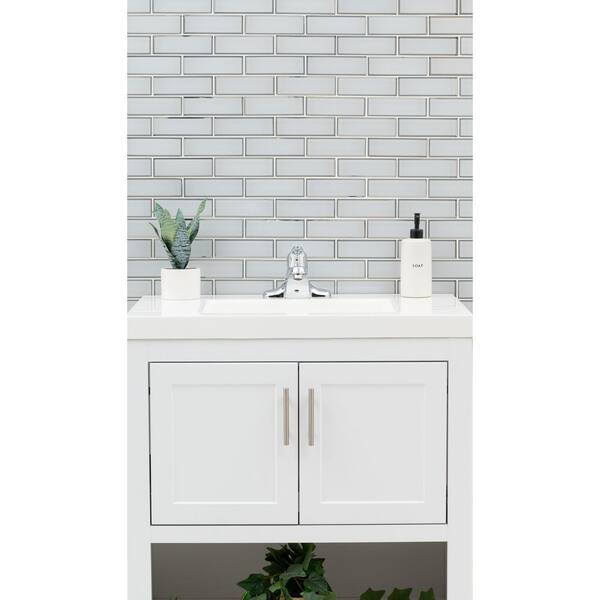 Ice Bevel Subway 11.73 in. x 11.73 in. Glossy Glass Blend Mesh-Mounted Mosaic Tile (9.6 sq. ft./Case)