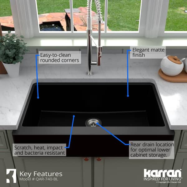 Retrofit Farmhouse/Apron-Front Quartz Composite 34 in. Single Bowl Kitchen Sink in Black
