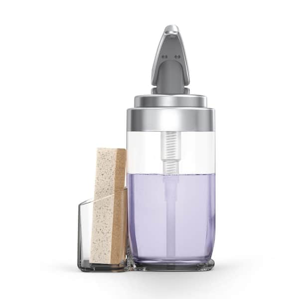 22 fl. oz. Square Push Soap Pump with Sponge Caddy, Brushed Nickel