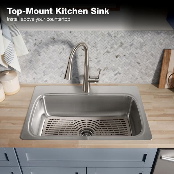 Verse Stainless Steel 33 in. Single Bowl Drop-In Kitchen Sink with Faucet