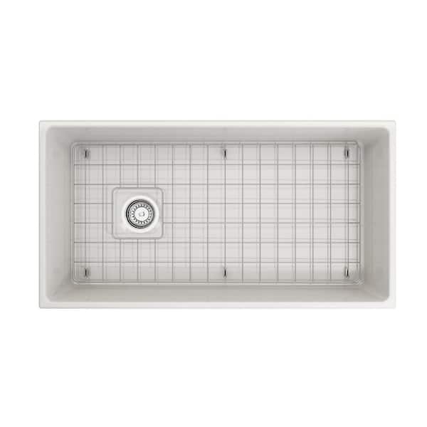 Contempo Farmhouse Apron Front Fireclay 36 in. Single Bowl Kitchen Sink with Bottom Grid and Strainer in White
