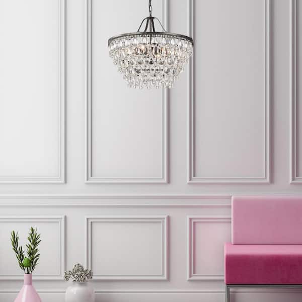 Clarus 6-Light Antique Bronze Glam Chandelier with Hanging Teardrop Crystals