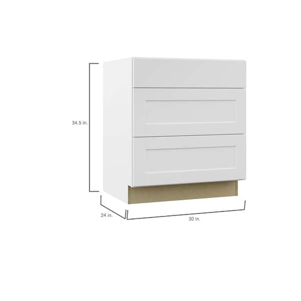 Shaker 30 in. W x 24 in. D x 34.5 in. H Assembled Drawer Base Kitchen Cabinet in Satin White with Full Extension Glides