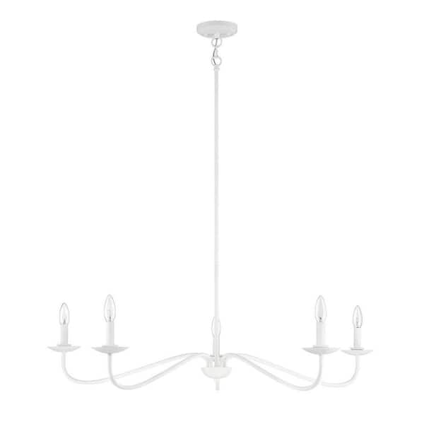 42 in. W x 7 in. H 5-Light Bisque White Candlestick Chandelier with Curved Arms and No Bulbs Included