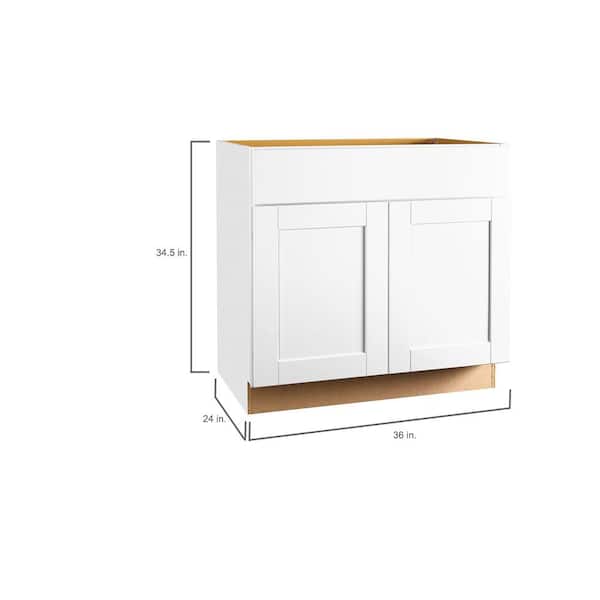 Shaker 36 in. W x 24 in. D x 34.5 in. H Assembled Sink Base Kitchen Cabinet in Satin White