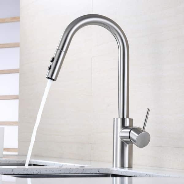 Single-Handle Pull-Down Sprayer Kitchen Faucet with 2-Function Sprayhead in Brushed Nickel
