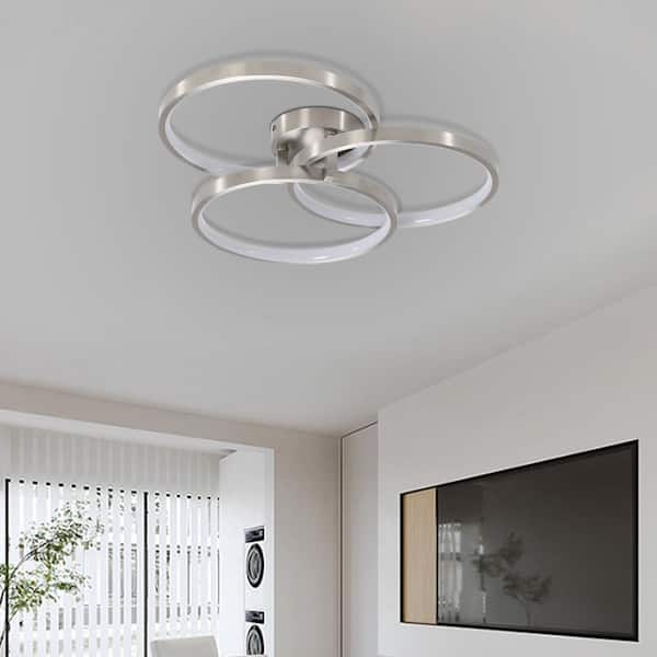LED 3 Rings LED Light Fixtures Semi-Flush Mount Gold Chandelier Dimmable 3000K-5000K Modern Ceiling Lamp