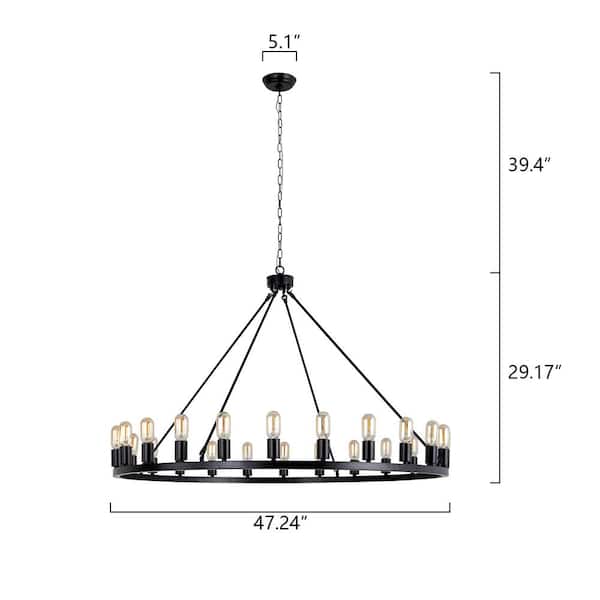Bismarck 24-Light Black Candle Style Wagon Wheel Chandelier