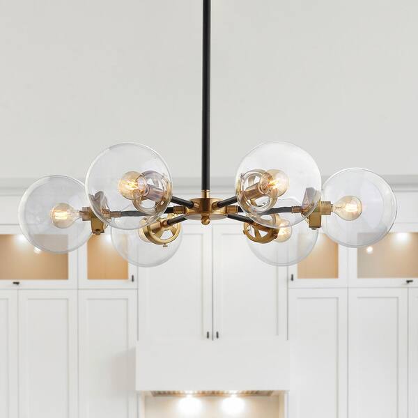 Caleb 6-Light Black and Brass Cluster Pendant Light with Clear Glass Shades