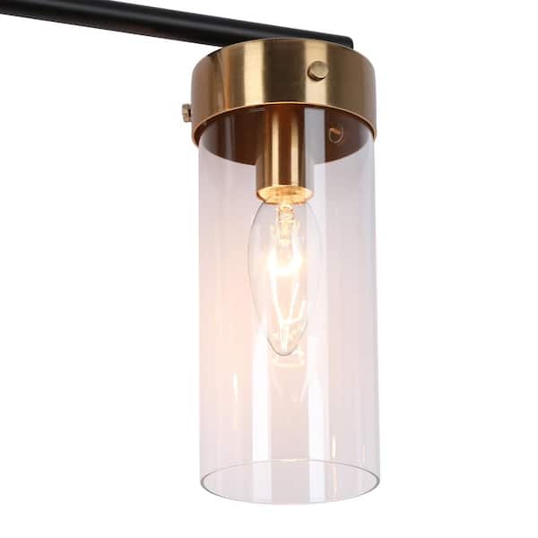 21.5 in. Modern 3-Light Black Bathroom Vanity Light, Cylinder Brass Gold Bath Lighting with Clear Glass Shade