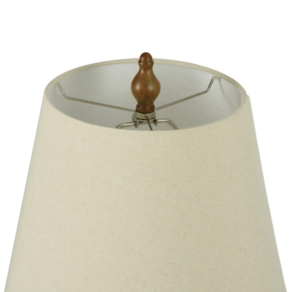 24 in. French Oak Table Lamp with Heathered Light Beige Hardback Fabric Shade
