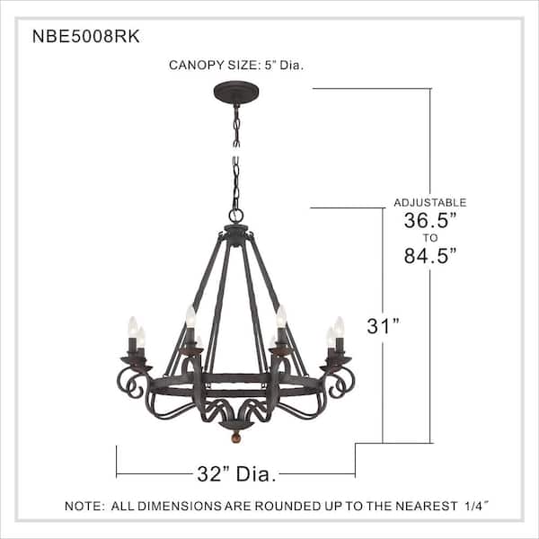 Noble 8-Light Rustic Black Candle-Style Chandelier