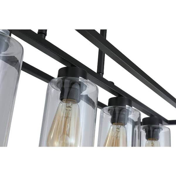 5 -Light Black Unique Statement Square Rectangle Chandelier With Glass Shade