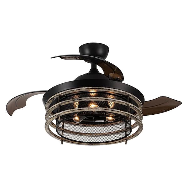 42 in. Industrial Retractable 3-Blade Matte Black Ceiling Fan with Remote Control and Light Kit