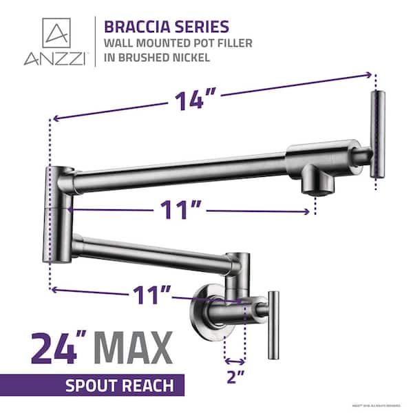 Braccia Series 24 in. Wall Mounted Pot Filler in Brushed Nickel
