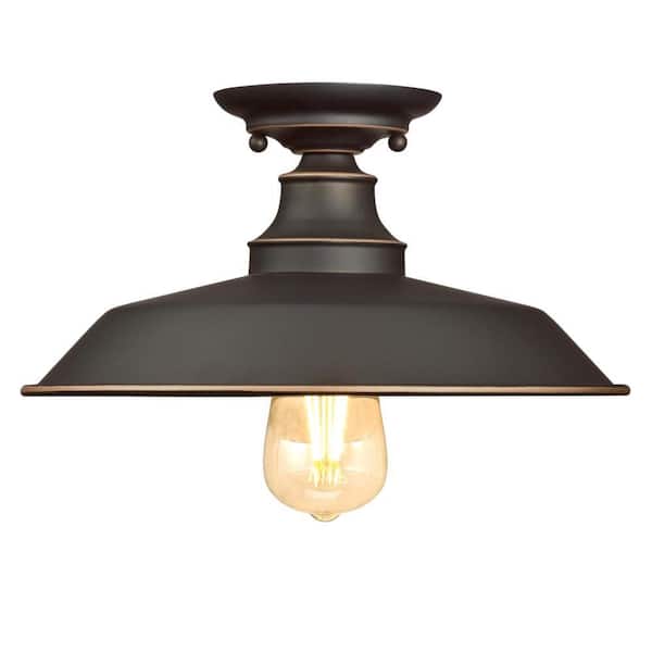 Iron Hill 12 in. 1-Light Oil Rubbed Bronze with Highlights Semi-Flush Mount