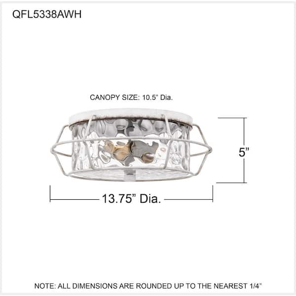 Farragut 13.75 in. 3-Light Antique White Semi-Flush Mount with Clear Water Glass