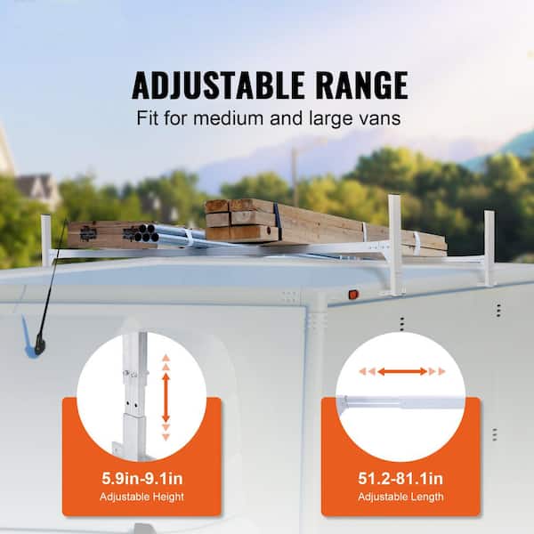 Van Roof Ladder Rack 2 Bars 400 lbs. Alloy Steel Roof Rack 51. 2 in. to 81.1 in. Adjustable for Van Cargo Trailer