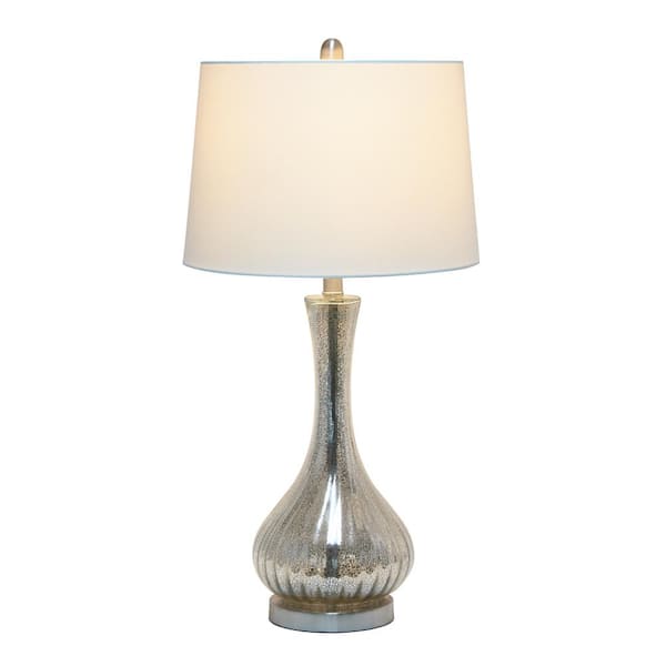 29 in. Speckled Mercury Tear Drop Table Lamp with White Fabric Shade