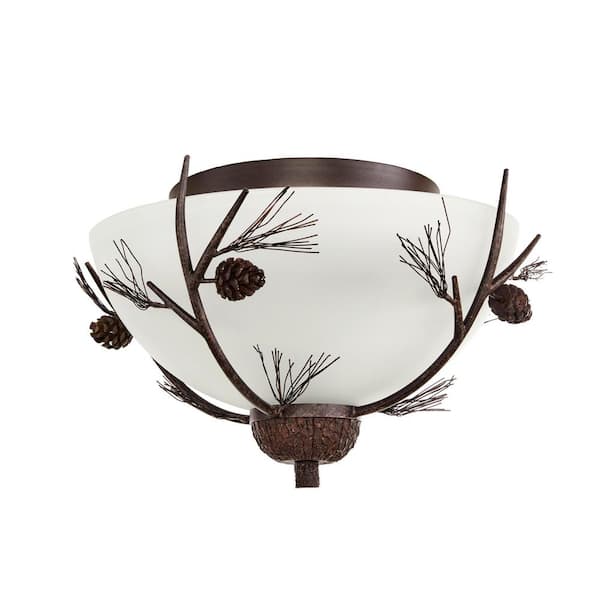 Spruce Lodge 15 in. 2-Light Handmade Finish Pinecone Convertible Semi-Flush Mount