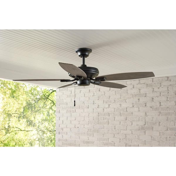 North Pond 52 in. Indoor/Outdoor Matte Black Ceiling Fan with Downrod and Reversible Motor; Light Kit Adaptable