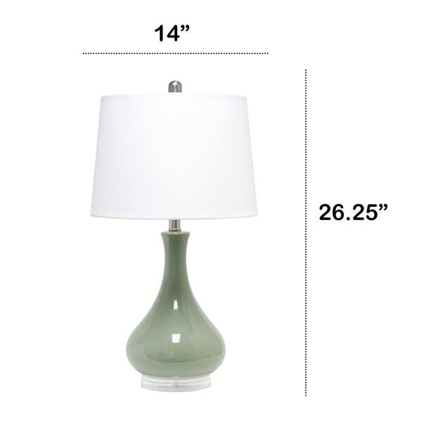 26.25 in. Sage Green Classix Modern Ceramic Droplet Table Lamp with White Fabric Shade