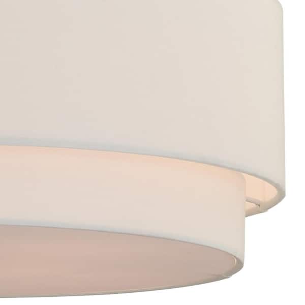 Burnaby 20.5 in. W Brass Mid-Century Modern Drum Semi-Flush Mount Ceiling Light White Linen