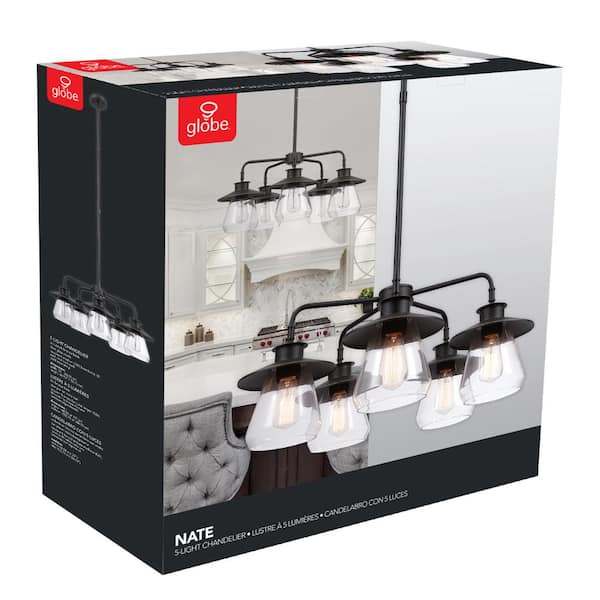 Nate 5-Light Oil Rubbed Bronze Chandelier with Clear Glass Shades