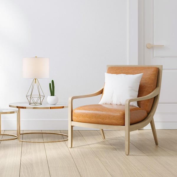 23 in. 1-Light Gold Indoor Geometric Metal Table Lamp with Fabric Lamp Shade