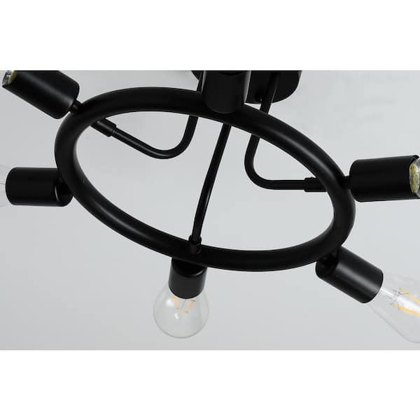 Modern 26 in. 6-Lights Black Sputnik Linear Semi-Flush Mount Ceiling Light Fixture