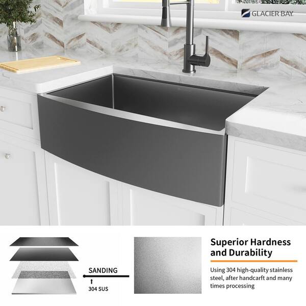 Gunmetal Black Stainless Steel 33 in. 18-Gauge Single Bowl Farmhouse Front Kitchen Sink