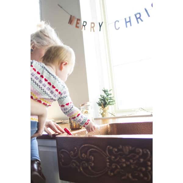 Ganku 33 in. Undermount Farmhouse Single Bowl 16 Gauge Antique Copper Kitchen Sink with Scroll