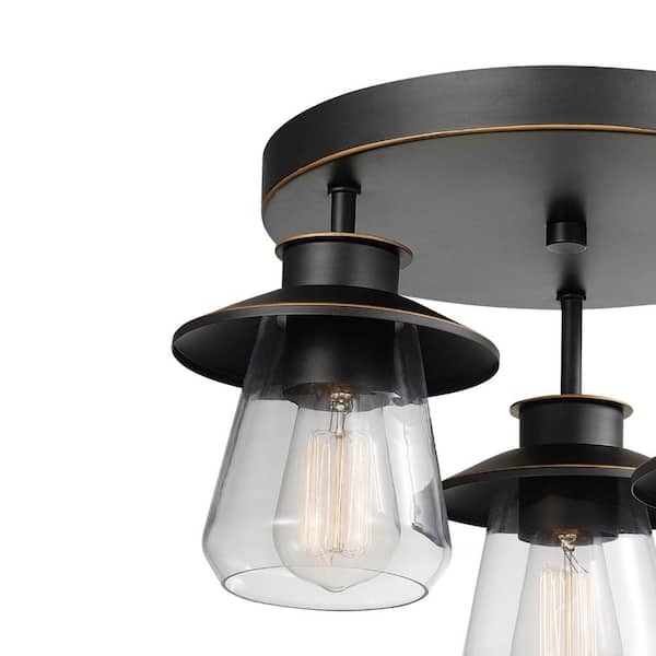 Nate 11 in. 3-Light Oil Rubbed Bronze Semi-Flush Mount Ceiling Light with Clear Glass Shades