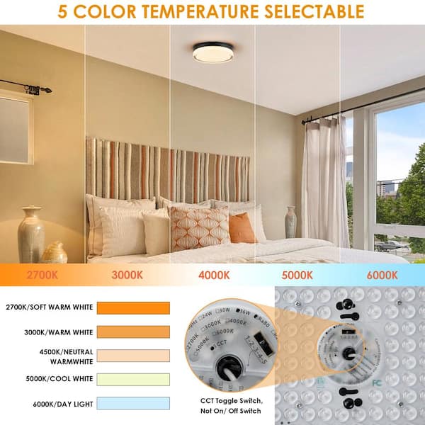 Geren 8.8 in. 23.5-Watt Modern Round Matte Black Integrated LED Flush Mount Light with Frosted Clear Glass Shade