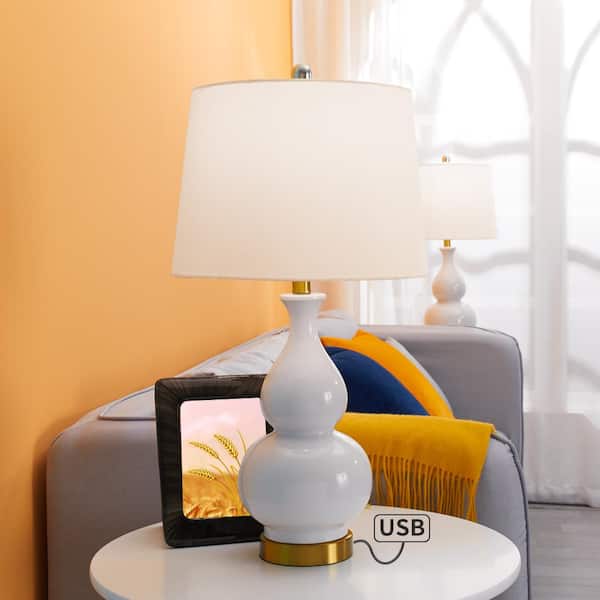 Sacramento 26 .75 in. White Table Lamp Set with USB (Set of 2)