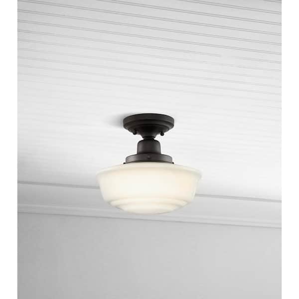 Belvedere Park 10.625 in. 1-Light Espresso Bronze Schoolhouse Round Semi Flush Mount, Farmhouse Ceiling Light
