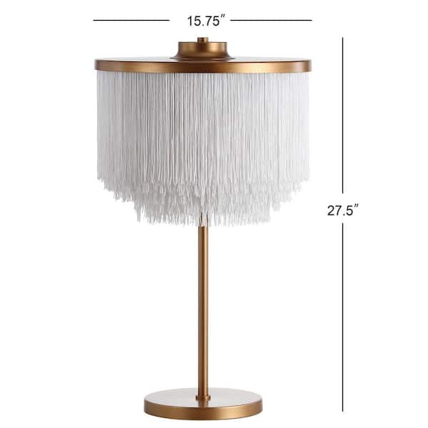 Coco 27.5 in. Gold/White Fringed/Metal LED Table Lamp