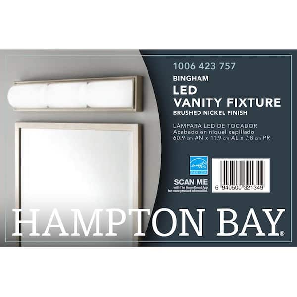 Bingham 24.02 in. 1-Light Brushed Nickel Integrated LED Bathroom Vanity Light Bar with Frosted Acrylic Shade