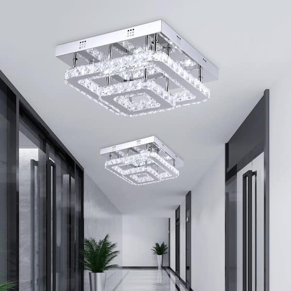 Jefferson 2 - Light 13'' Chrome square Integrated LED Semi-Flush Mount With Crystal