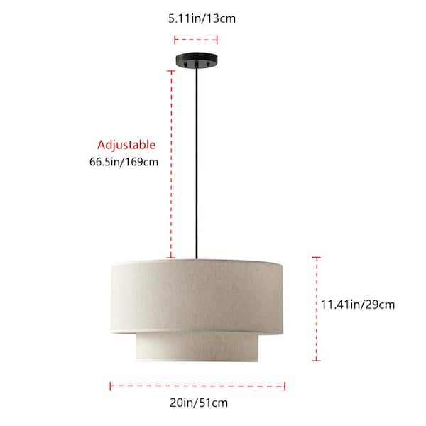 Modern 20 in. 3-Light Drum Chandelier Hanging Lamp Fixture with 2-Tier Linen Fabrics Lampshade
