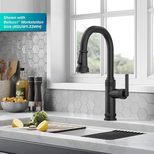 Allyn Industrial Pull-Down Single Handle Kitchen Faucet in Matte Black