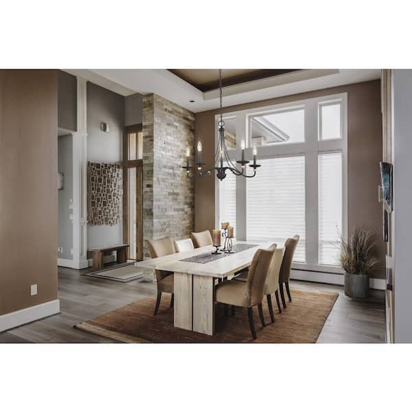 Westchester County 5-Light Sand Black with Skyline Gold Leaf Chandelier