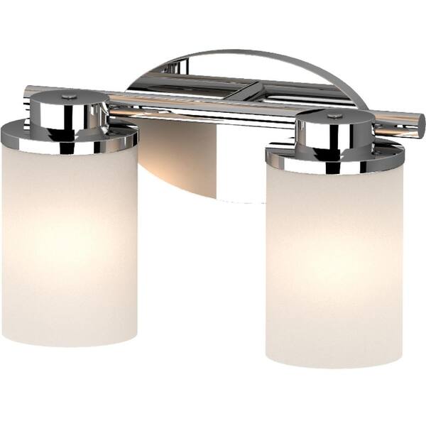 Sharyn 2-Light 8.25 in. Chrome Indoor Bathroom Vanity Wall Sconce or Wall Mount with Frosted Glass Cylinder Shades