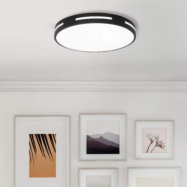 19.7 in. 1-Light Black Simple Circle 3-Tone LED Flush Mount Home Hollow Design Ceiling Lighting