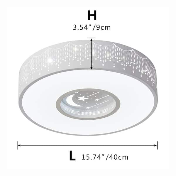 15.7 in. 1-Light White Simple Circle Star Creative Design 20-Watt Integrated LED Flush Mount Ceiling Light